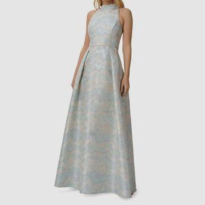 Aidan Mattox Women's Blue Metallic Jacquard Sleeveless Gown Dress